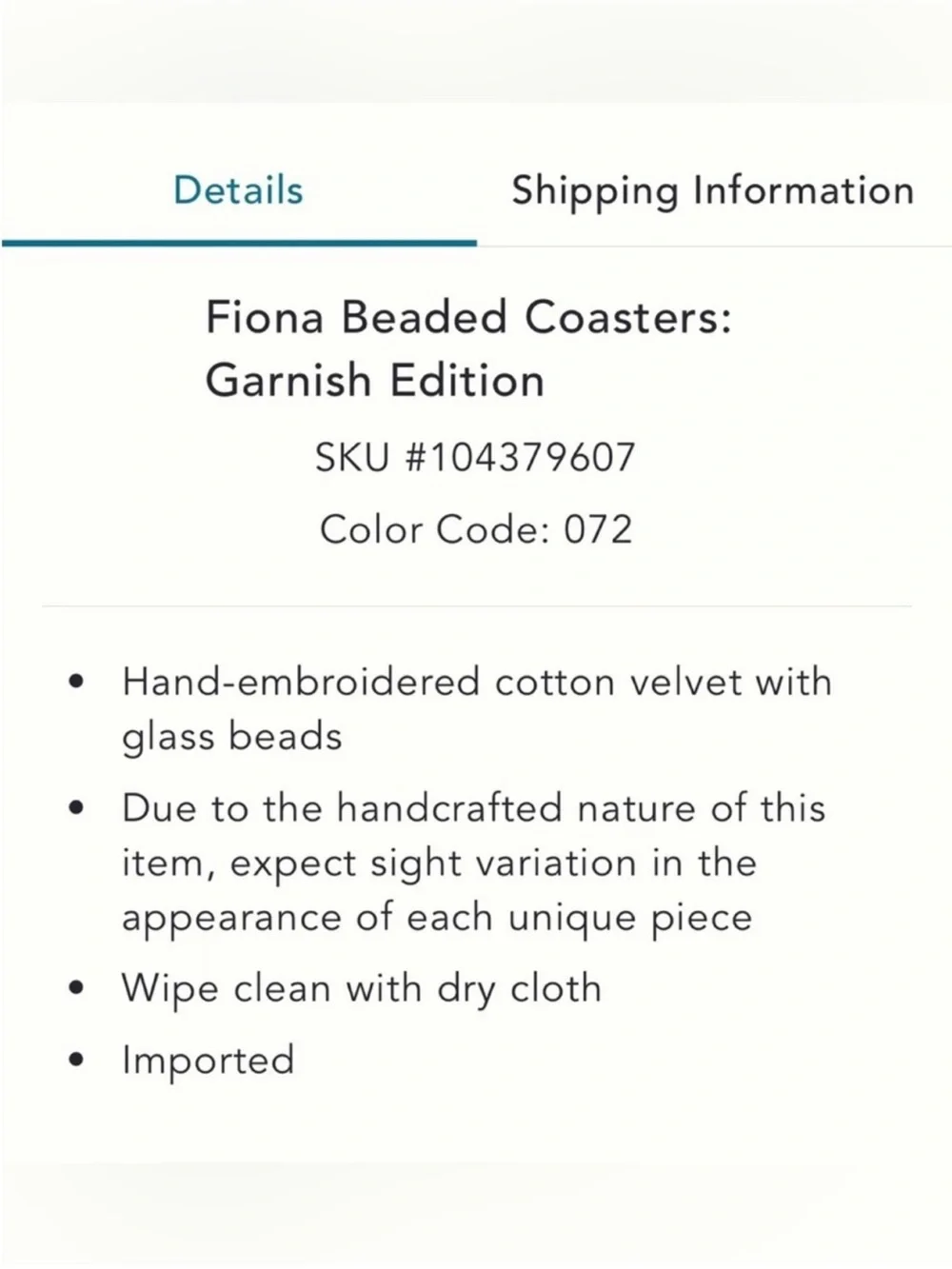 Anthropologie Fiona Beaded Pretzel Coaster